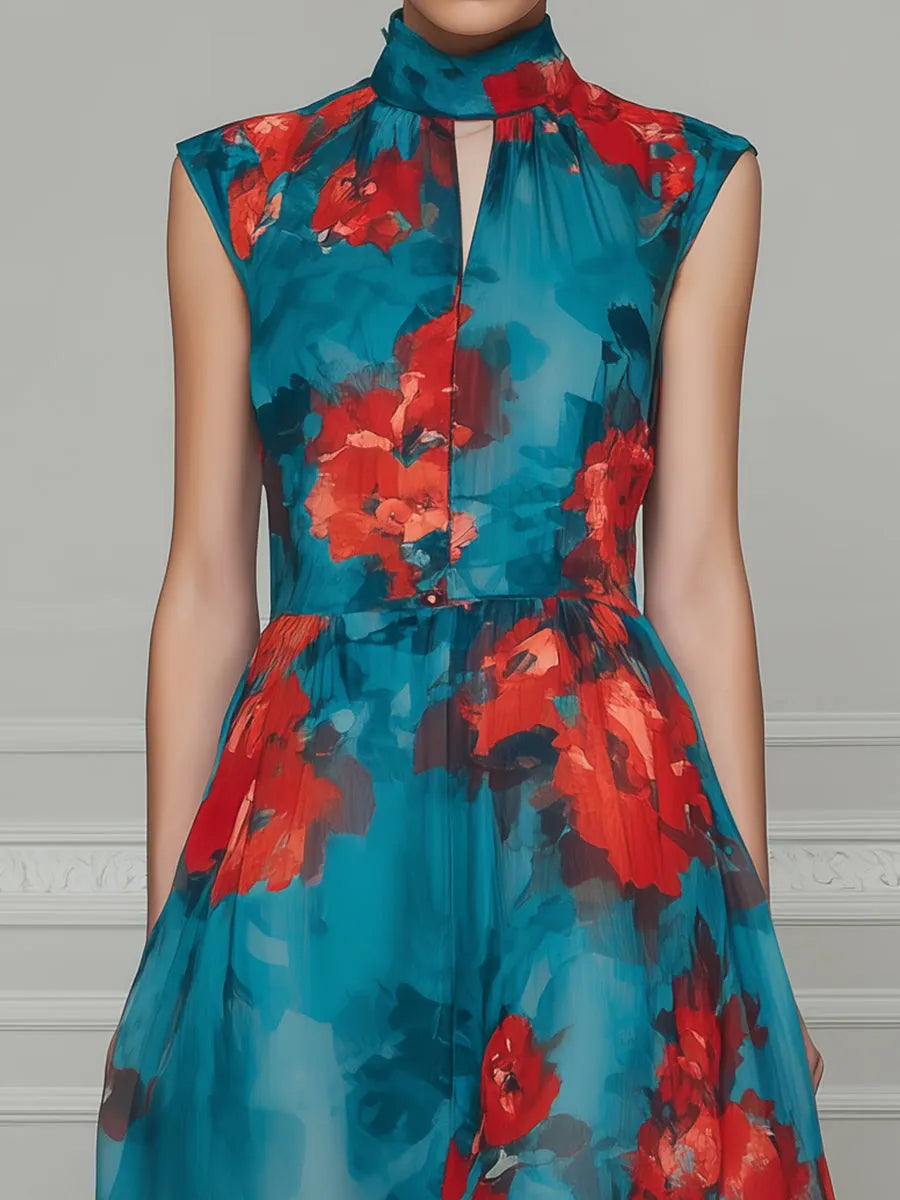 Elegant Floral High Neck Maxi Dress