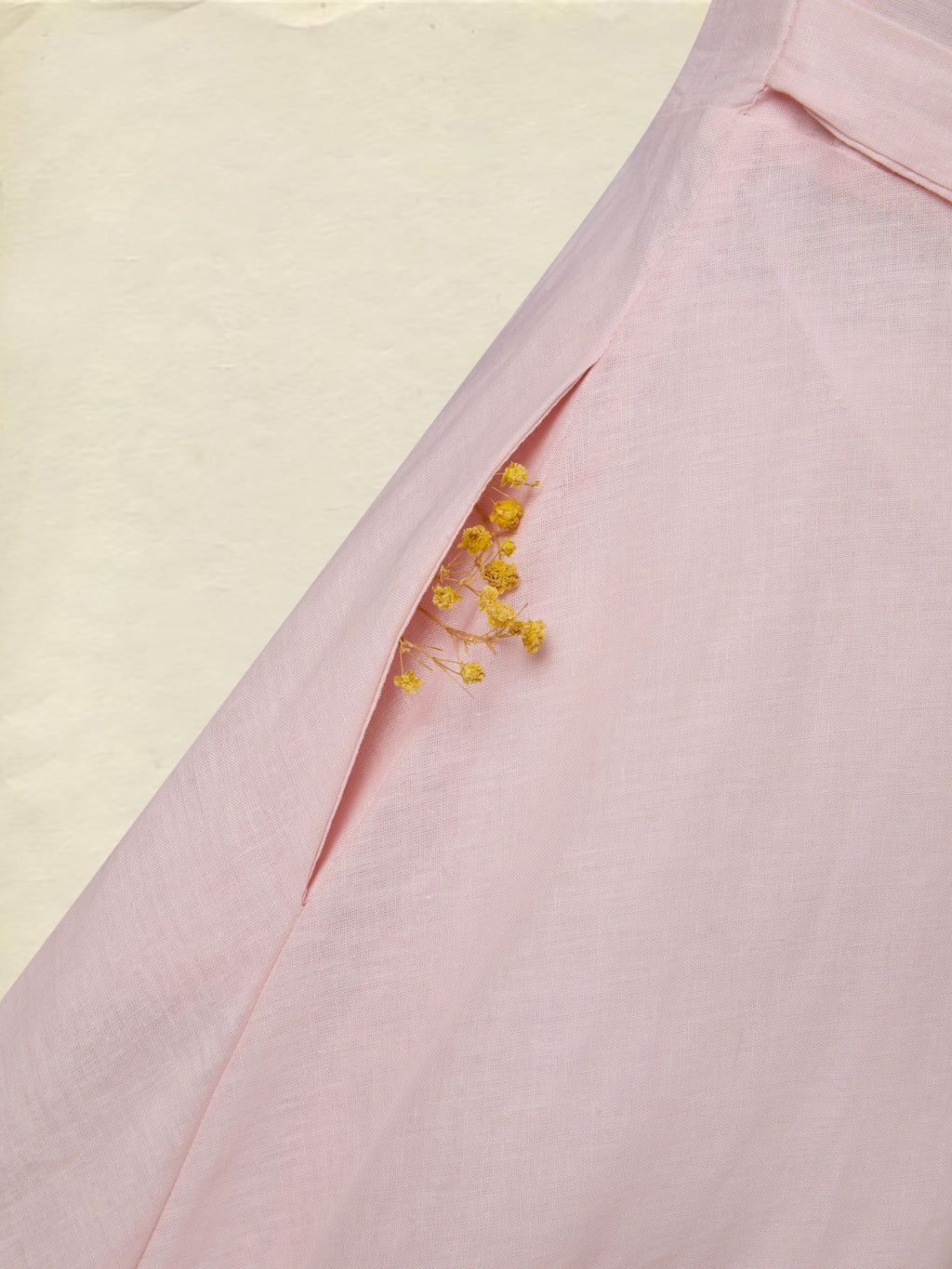 Midi Linen Dress, Half Sleeve, Plain, Lace, French Vintage, Pink