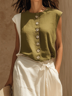 Effortless Boho Olive Button Top & White Maxi Skirt Set