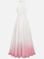 Pink Ombre Halter Maxi Dress Pleated Wedding Guest Gown for Beach & Summer Parties