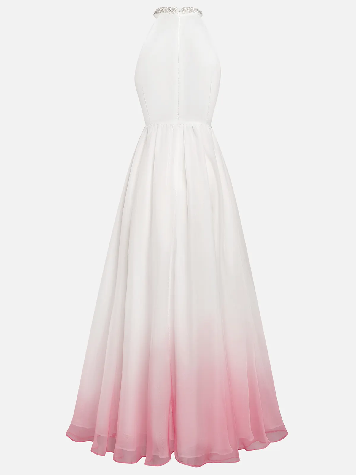Pink Ombre Halter Maxi Dress Pleated Wedding Guest Gown for Beach & Summer Parties