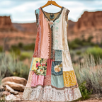 Women's Vintage Floral Lace Patch Comfort Dress d268