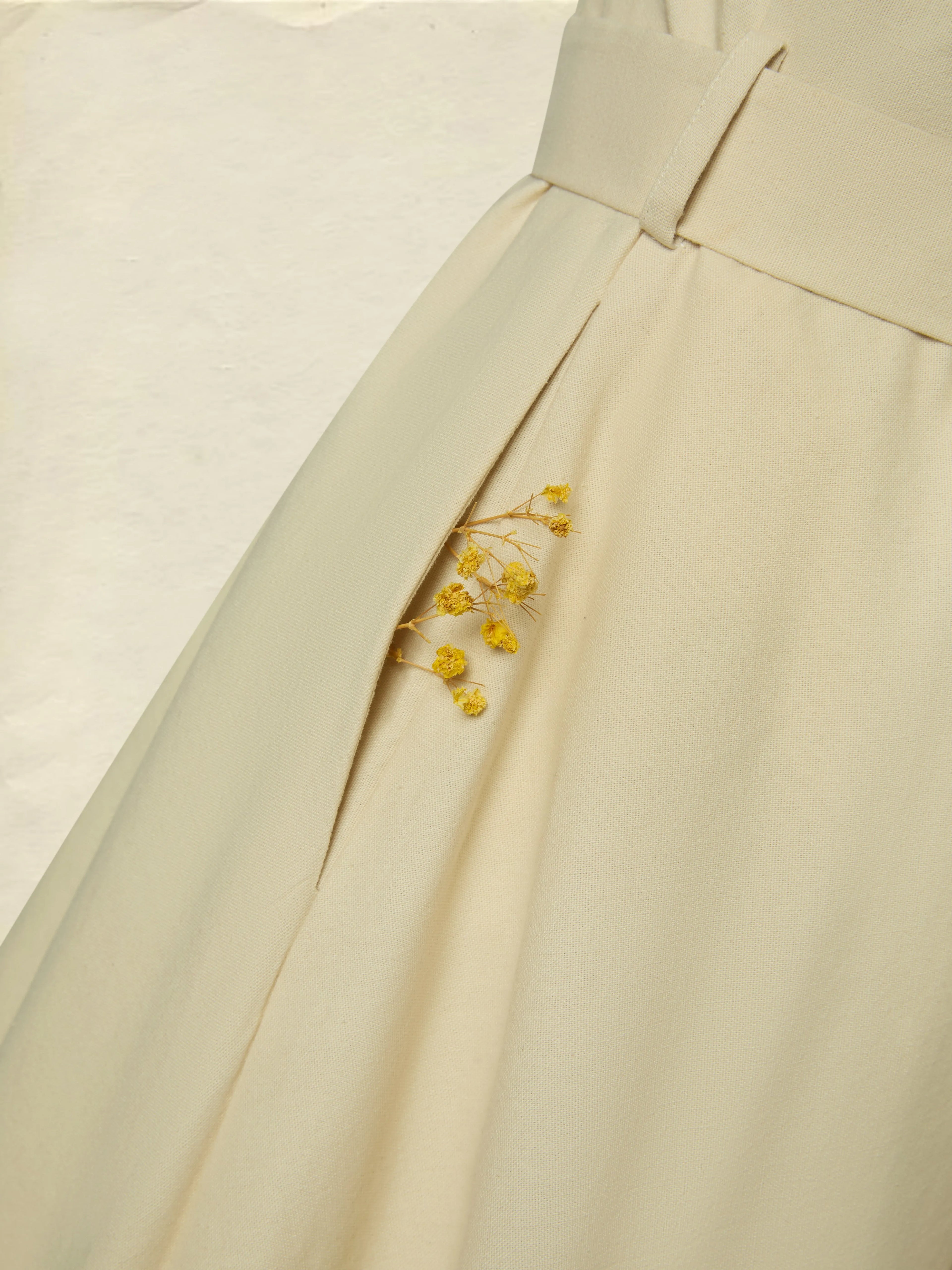 Midi Linen Dress, Long Sleeves, Plain, Lace, French Vintage, Apricot