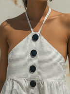 Striped Linen Halter Neck Maxi Dress