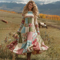 Women's Floral Patchwork Art Cozy Knit Maxi Sweater Dress