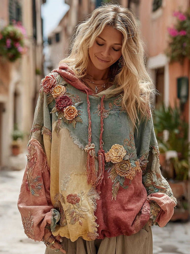The Ice Cream Collection Women's Classic Bohemian Floral And Rose Gradient Cozy Warm Hoodie