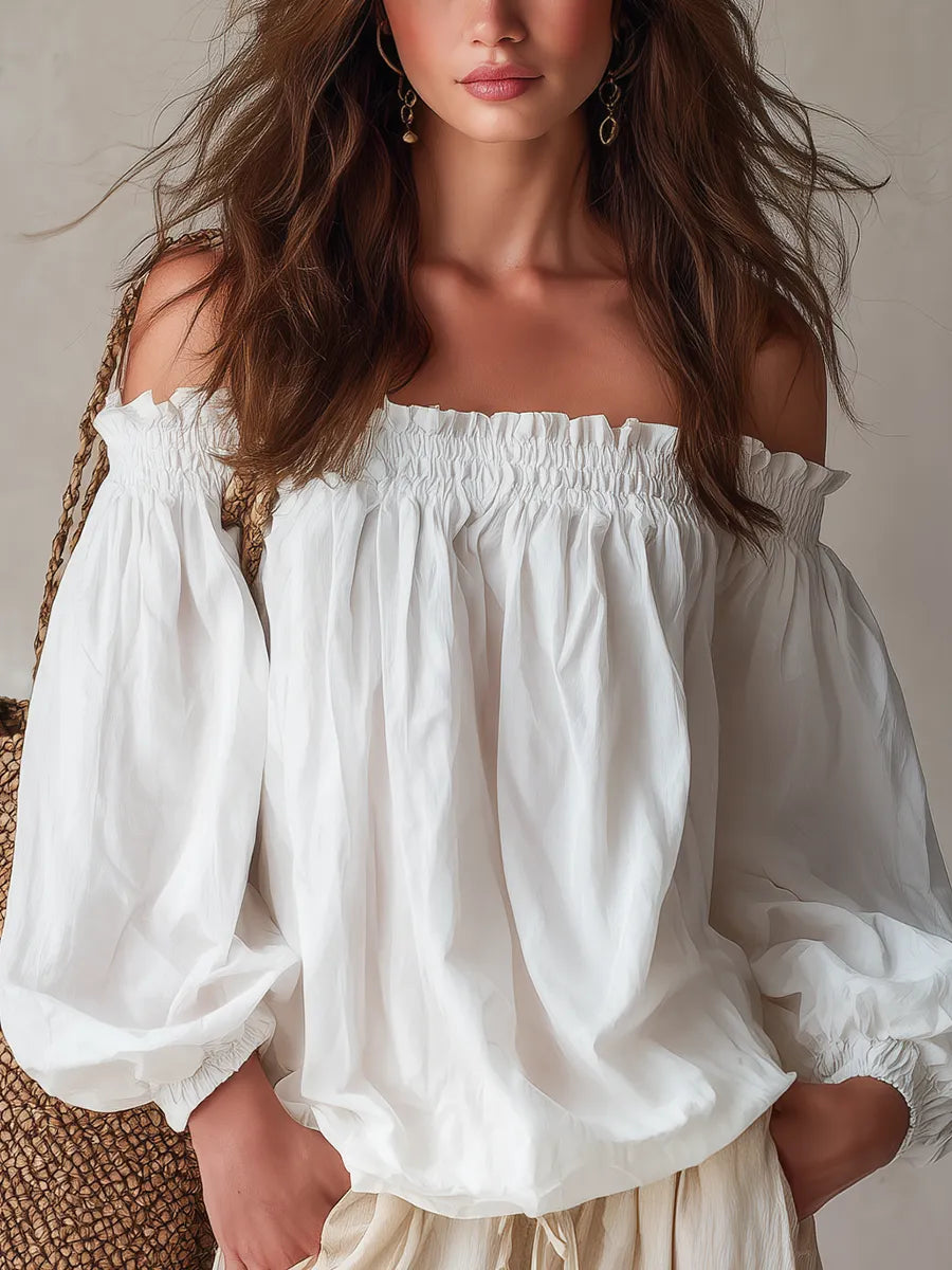 Casual White Off-shoulder Puff Sleeve Top