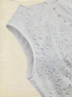 Midi Cotton Dress, Sleeveless, Round Neck, Plain, Lace, Vintage, White