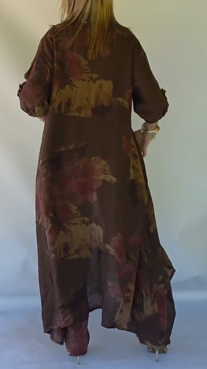 Women's Printed Cotton-Linen Set with Sequin and Patchwork Details