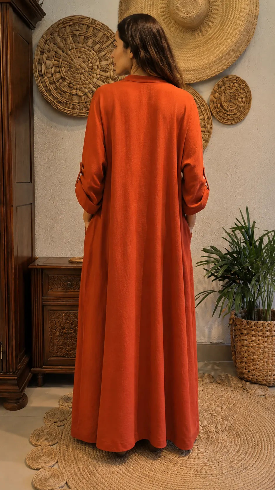 Terracotta Long Linen Cover-Up Dress
