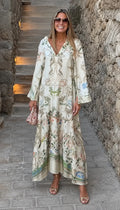 V Neck Floral Print Long Sleeve Maxi Dress