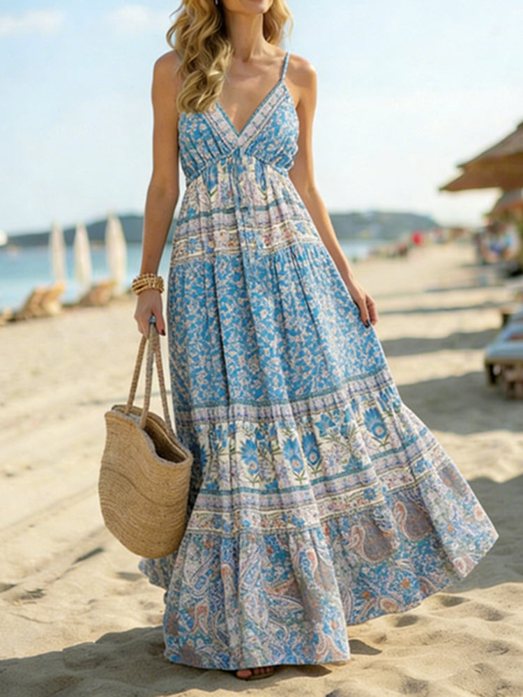 Boho Paisley Patchwork Patterns Maxi Suspender Dress