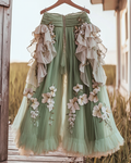 Summer Embroidered Ruffle Lace Patchwork Pants  a4e6