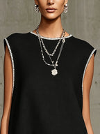 Black Sleeveless Mini Dress With Leopard Print Pockets and Trim