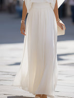 Pleated Shawl-Sleeve High-Waisted Flowy Maxi Dress Set