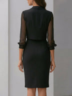 Sheer Sleeve Blazer & Asymmetric Dress Two-Piece Set