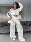 Women's Striped Cut-Out Zip-Front Set – Stylish Matching Set