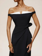 Black Off The Shoulder Sleeveless A-Line Midi Dress