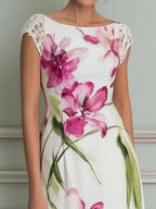 Elegant Floral Lace Sleeve Midi Dress