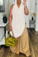 Halter Draped Tunic Top & Wide Leg Pants Two Piece Outfit