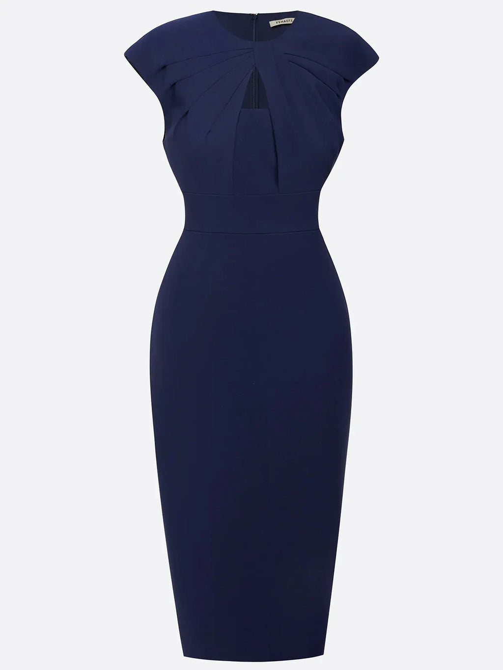 Purplish Blue Ruched Crew Neck Sleeveless Sheath Midi Dress