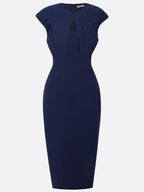 Purplish Blue Ruched Crew Neck Sleeveless Sheath Midi Dress