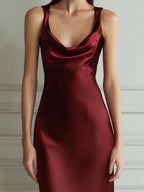 Cowl Neck Satin Slip Midi Dress