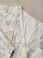 Maxi Linen Dress, 3/4 Sleeves, V Neck, Linen Blend, Blue