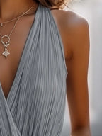 Pleated Chiffon Crossover V-Neck Sleeveless Tank Top