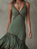 Boho Dip-Dyed Ruffled Hem Midi Dress