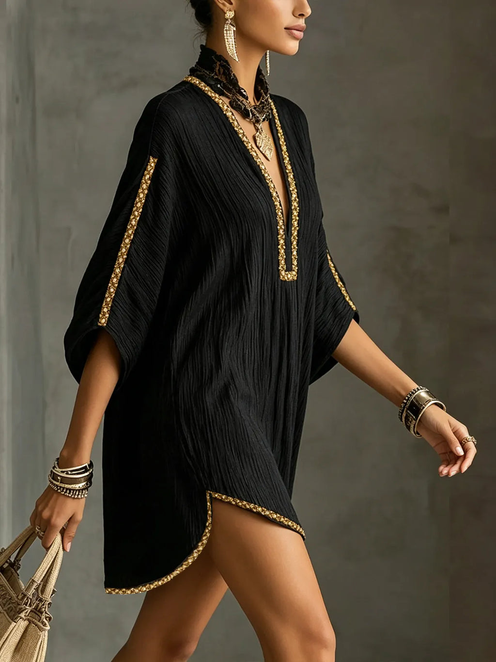 Black Deep V-Neck Mini Dress