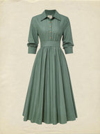 Midi Linen Dress, Half Sleeve,  Linen Blend, Plain, Renaissance, Green