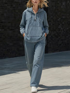 Casual Hooded Button-up Denim Two-piece Set