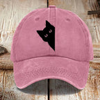 Japanese Art Black Cat Print Washed Sun Hat