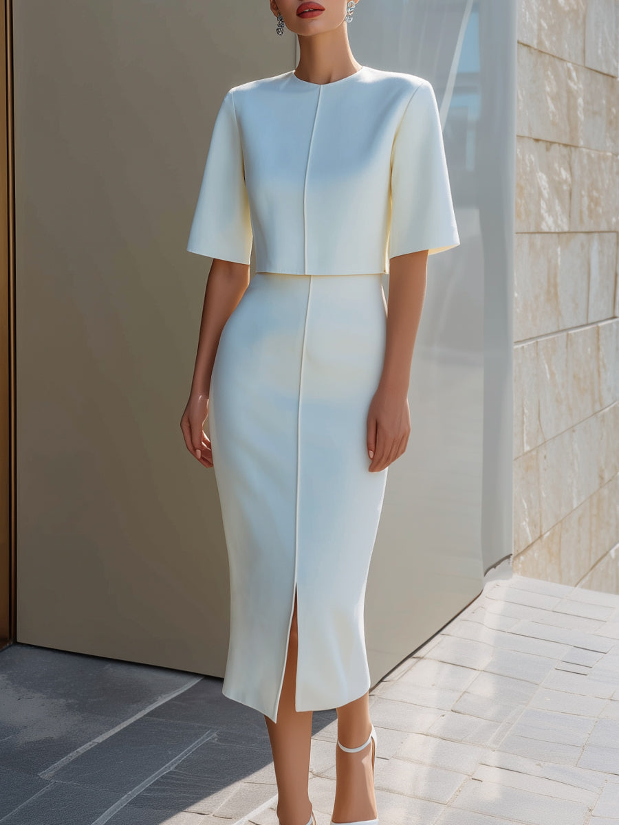 Short Sleeve Cropped Top And Pencil Midi Skirt Set