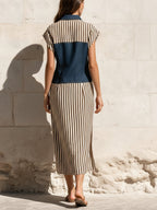 Denim & Stripe Color-Block Shirt Dress | Button-Front Midi Dress