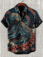 Men's Octopus Japanese Art Print Short Sleeve Shirt