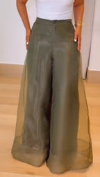 Women's Organza Patchwork Double-Layer Wide-Leg Pants