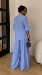 Stand Collar Blazer & Wide-Leg Pants Two-Piece