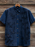 Vintage Flowers & Bamboo Art Short Sleeve Linen Shirt