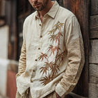 Men's Japanese Bamboo Art Print Long Sleeve Shirt