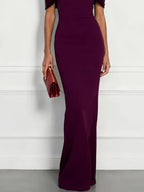 Burgundy Cross Bow Classic Off The Shoulder Sleeveless Sheath Floor Length Dress
