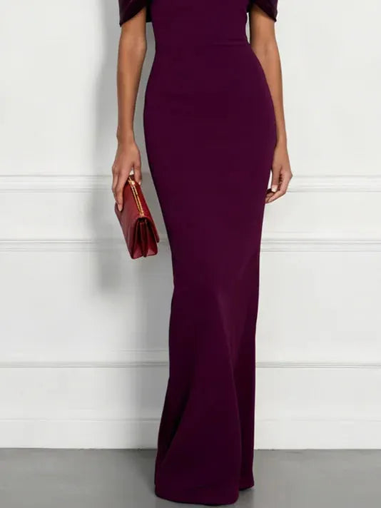 Burgundy Cross Bow Classic Off The Shoulder Sleeveless Sheath Floor Length Dress