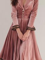 Vintage Lace-trimmed Polyester Velvet Midi Dress