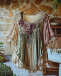 Summer Vacation Ruffle Lace Patchwork Top d022