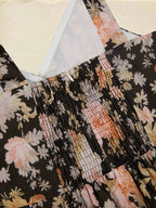 Midi Cotton Dress, Sleeveless, Sweetheart Neck, Floral, Suspenders, Vacation, Vintage, Apricot