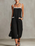 Black Crochet-Trim Wide-Leg Jumpsuit