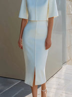 Short Sleeve Cropped Top And Pencil Midi Skirt Set
