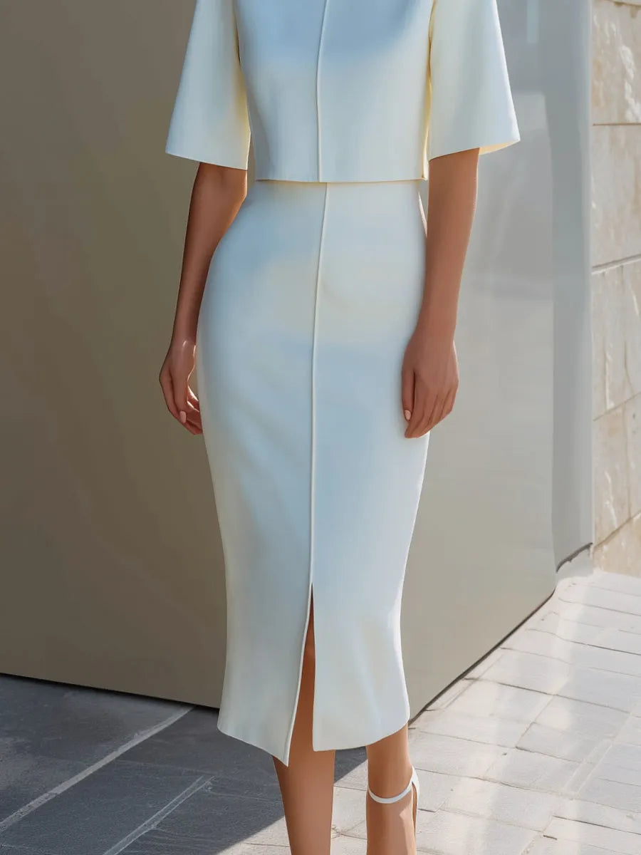 Short Sleeve Cropped Top And Pencil Midi Skirt Set