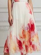 Bateau Neck Artistic Floral Midi Dress
